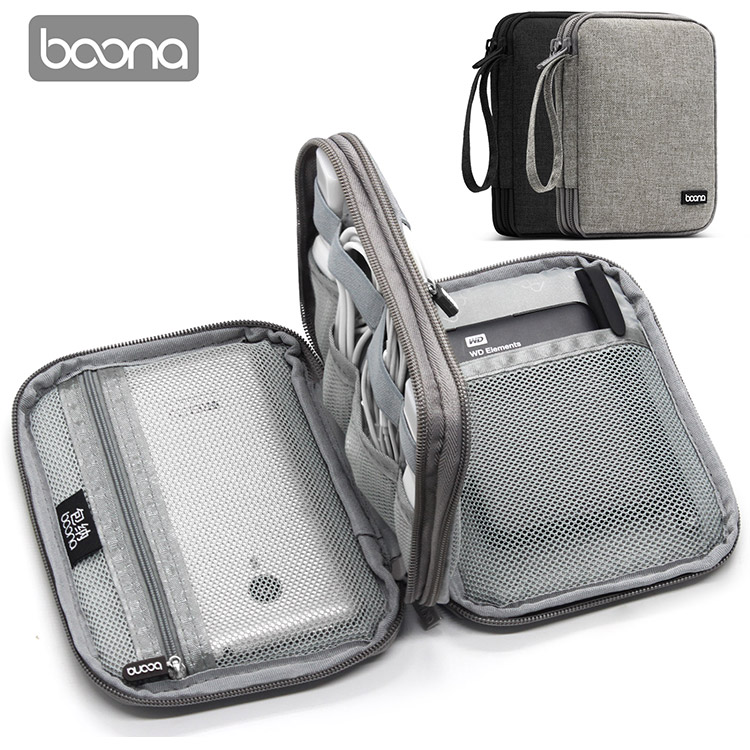 Small double la<x>yer data cable storage bag