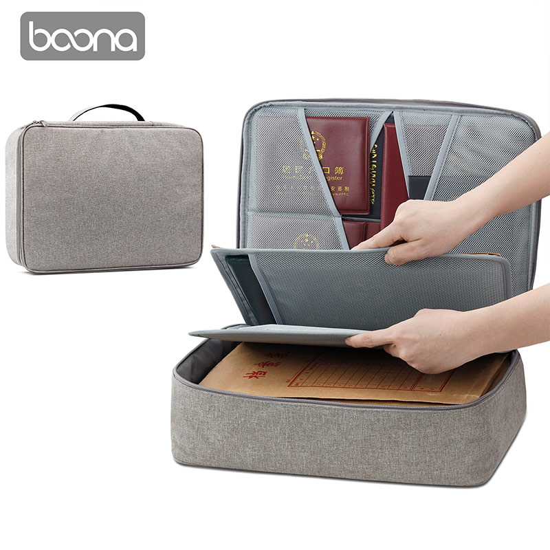 A three-layer flip document storage bag